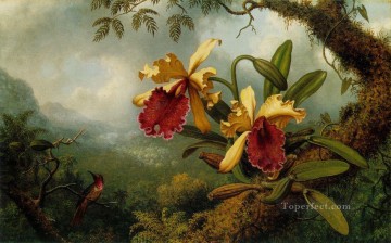 Flores Painting - Orquídeas y colibríes ATC pintor de flores Martin Johnson Heade